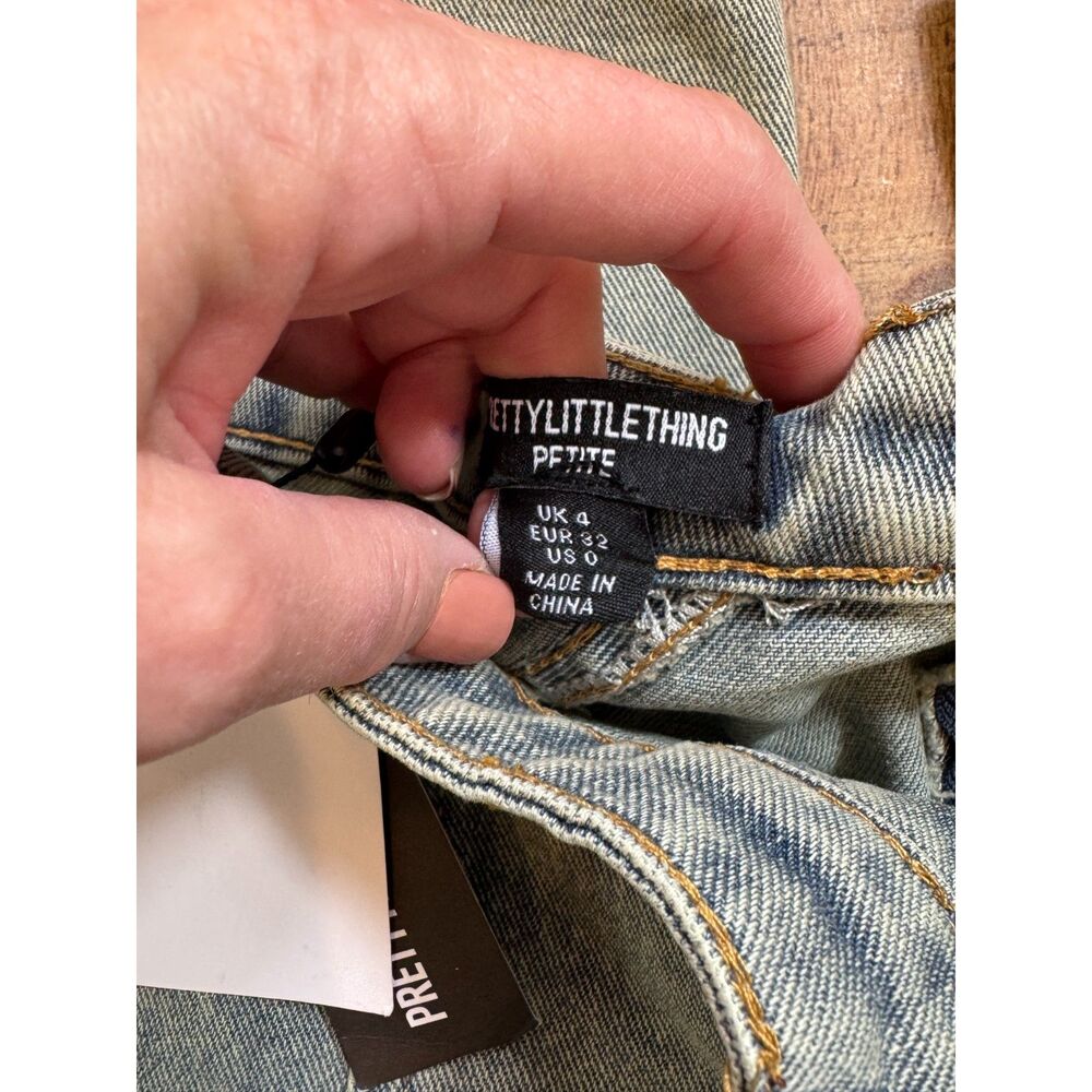 PLT Pretty Little Thing Jeans Foldover Waist Front Seams Size 0 Vintage Wash NEW - Picture 4 of 9